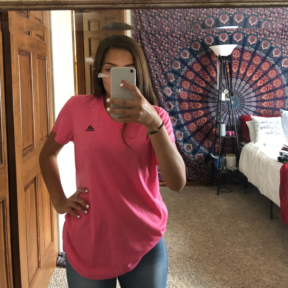 Neon pink adidas v-neck